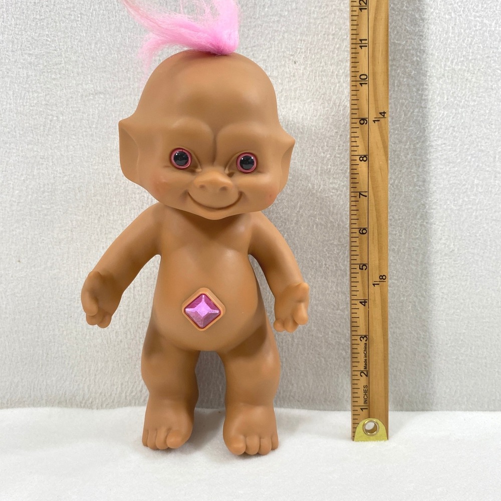Ace Novelty Pink Diamond Gem Troll Doll 11" Soft Body Pink Hair Vintage Toy